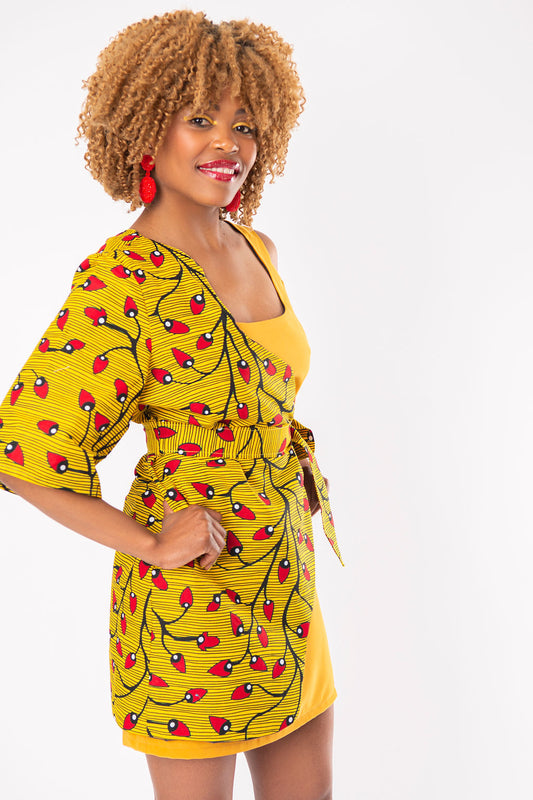 One-sided African Cotton Kimono and Yellow Dress